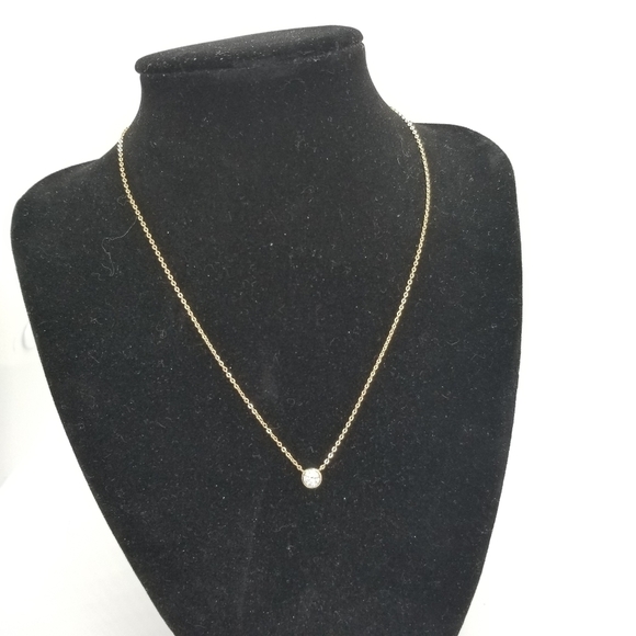 sterling silver vermeil gold tone chain necklace with small glass crystal - Picture 1 of 5
